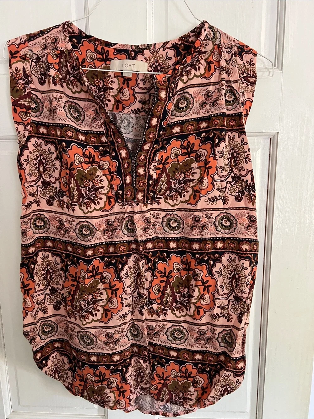 LOFT Coral and Pink Floral Boho Sleeveless Top
